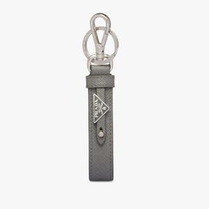 Prada Saffiano Leather Keychain Marble Grey